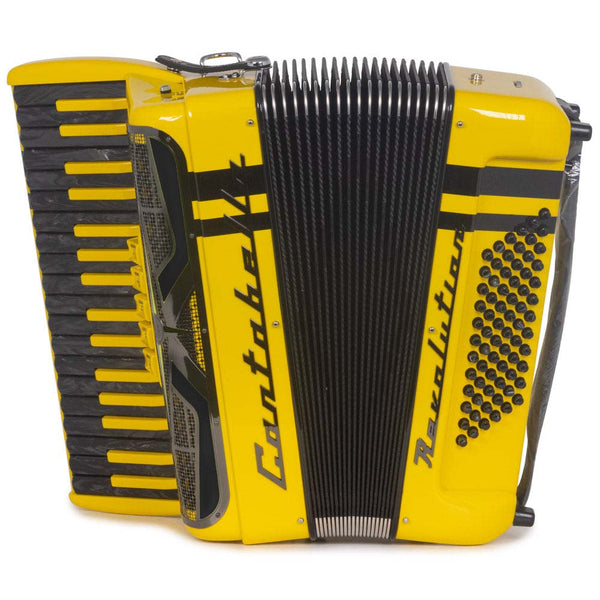 Cantabella Revolution Piano Accordion 5 Switches Glossy Yellow with Black Designs-accordion-Cantabella- Hermes Music