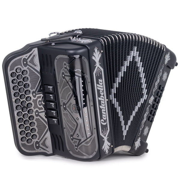 Cantabella Rey II 5 Switches FBE Black Matte and Silver Designs-accordion-Cantabella- Hermes Music