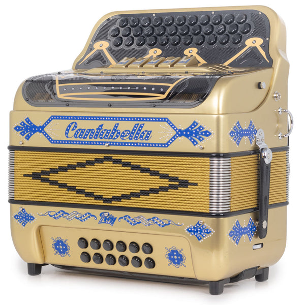 Cantabella Rey II 5 Switches FBE Glossy Gold with Blue Designs-accordion-Cantabella- Hermes Music