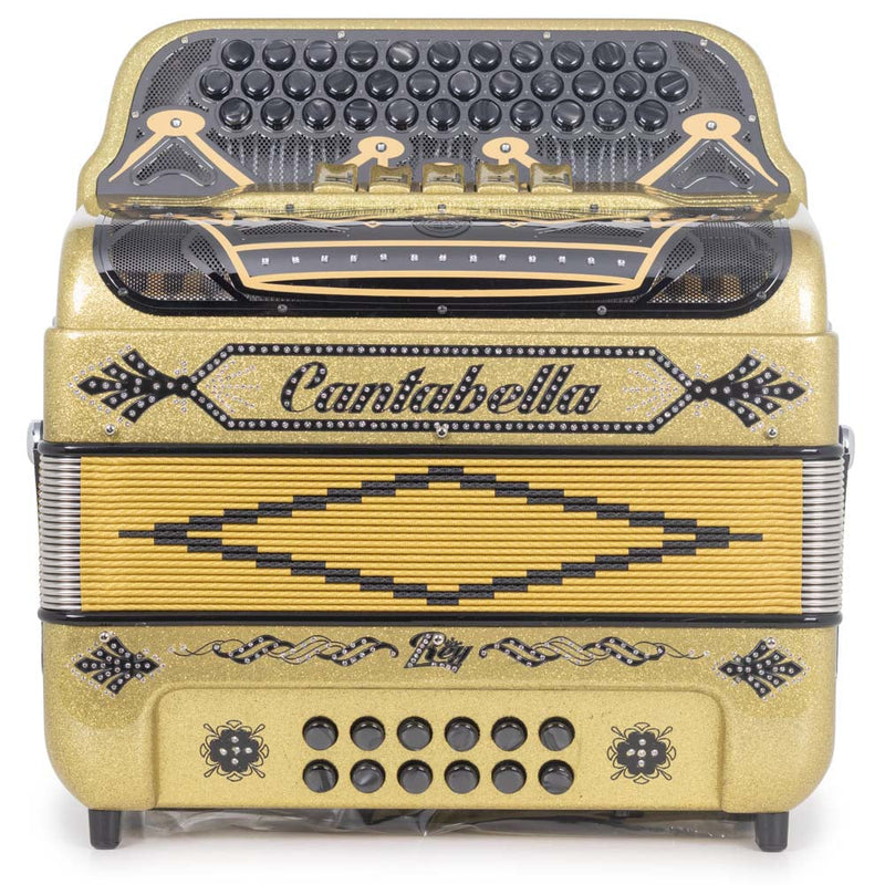 Cantabella Rey II 5 Switches FBE Gold Glitter With Black Designs-accordion-Cantabella- Hermes Music