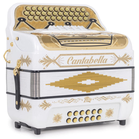 Cantabella Rey II 5 Switches FBE Pearl White With Gold Design-accordion-Cantabella- Hermes Music