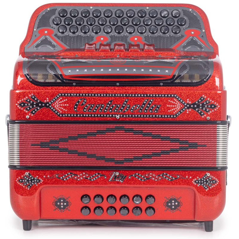 Cantabella Rey II 5 Switches FBE Red Glitter with Black Designs-accordion-Cantabella- Hermes Music