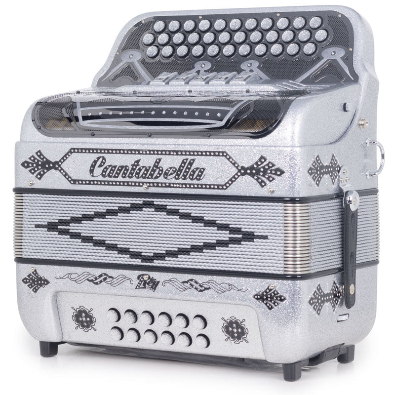 Cantabella Rey II 5 Switches FBE Silver Glitter with Black Designs-accordion-Cantabella- Hermes Music