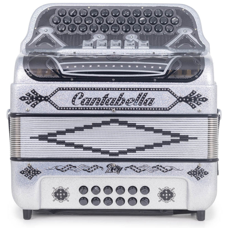 Cantabella Rey II 5 Switches FBE Silver Glitter with Black Designs-accordion-Cantabella- Hermes Music