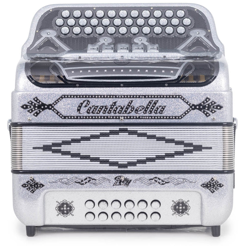 Cantabella Rey II 5 Switches FBE Silver Glitter with Black Designs-accordion-Cantabella- Hermes Music