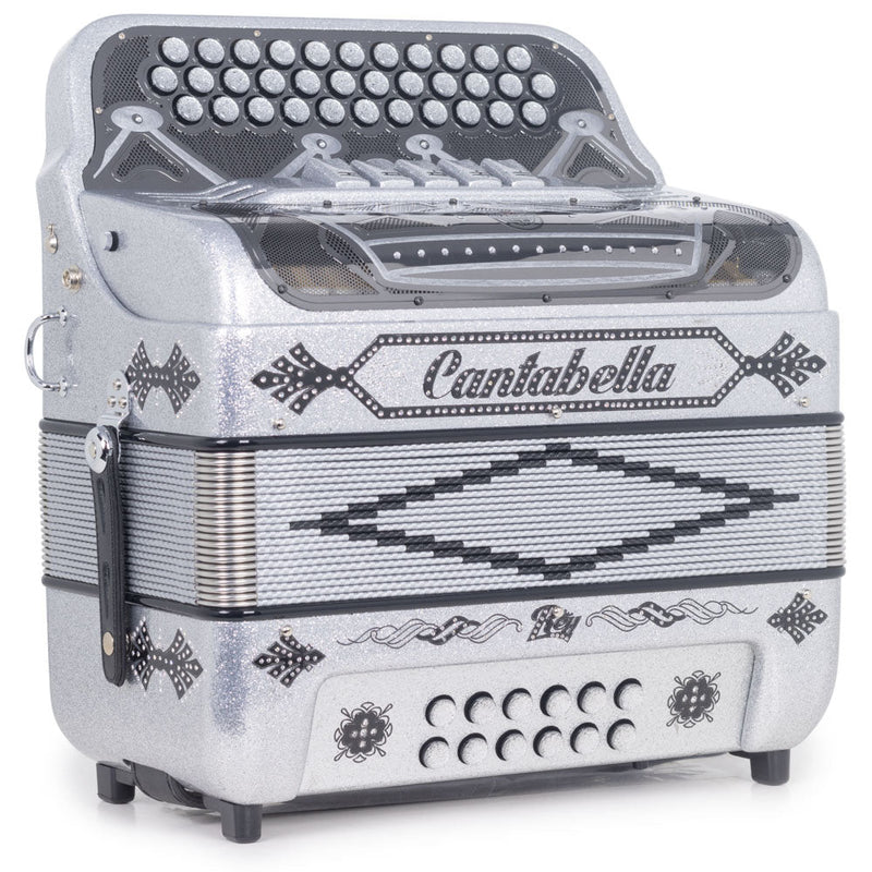 Cantabella Rey II 5 Switches FBE Silver Glitter with Black Designs-accordion-Cantabella- Hermes Music