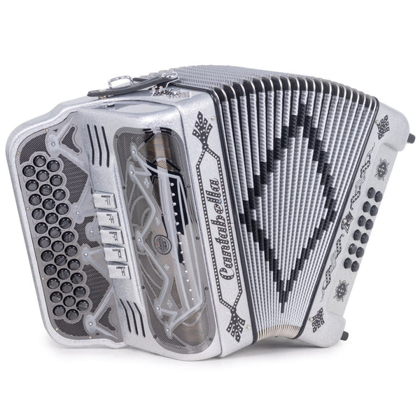 Cantabella Rey II 5 Switches FBE Silver Glitter with Black Designs-accordion-Cantabella- Hermes Music