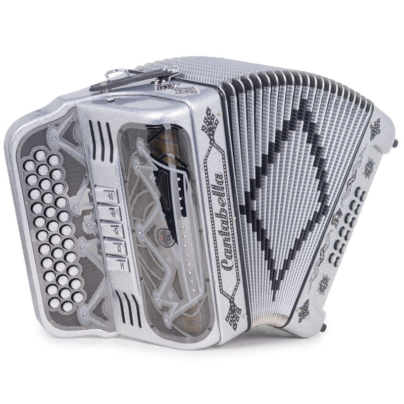 Cantabella Rey II 5 Switches FBE Silver Glitter with Black Designs-accordion-Cantabella- Hermes Music