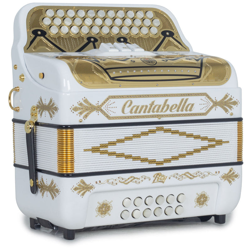 Cantabella Rey II Accordion 3 Switches FBE White with Gold Designs-accordion-Cantabella- Hermes Music