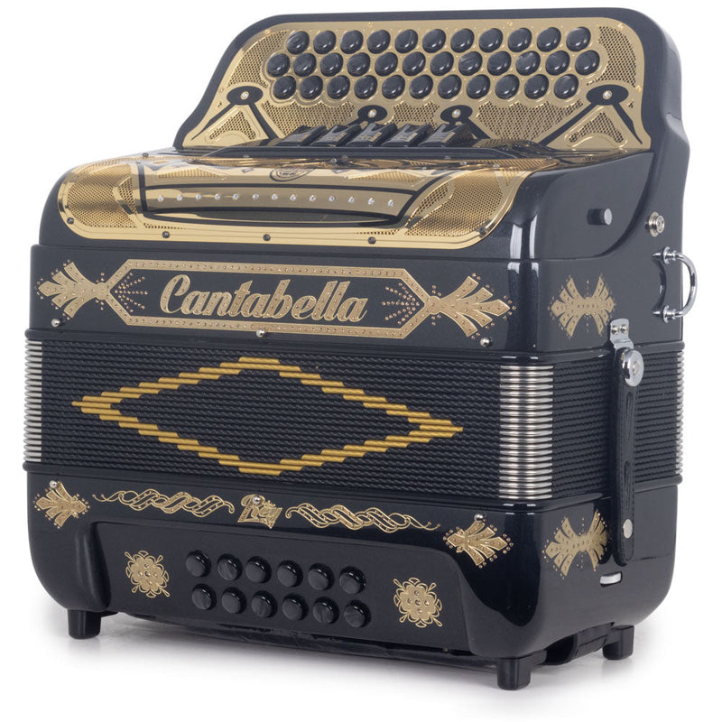 Cantabella Rey II Accordion 5 Switch GCF Black with Gold-accordion-Cantabella- Hermes Music