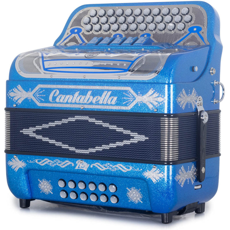 Cantabella Rey II Accordion 5 Switches FBE Blue Glitter with Silver-accordion-Cantabella-Hermes Music