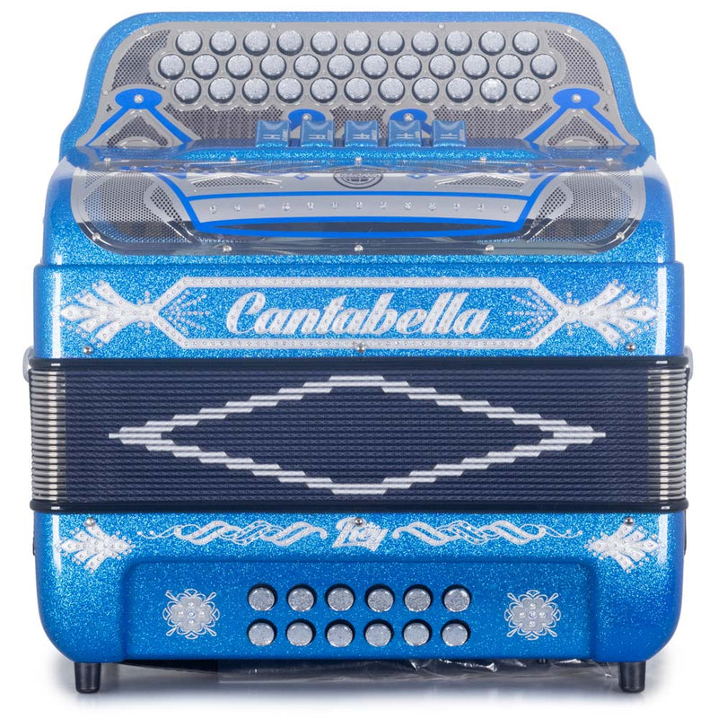 Cantabella Rey II Accordion 5 Switches FBE Blue Glitter with Silver-accordion-Cantabella-Hermes Music