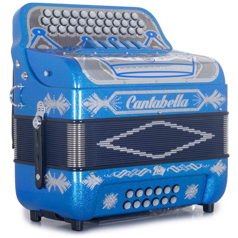 Cantabella Rey II Accordion 5 Switches FBE Blue Glitter with Silver-accordion-Cantabella-Hermes Music