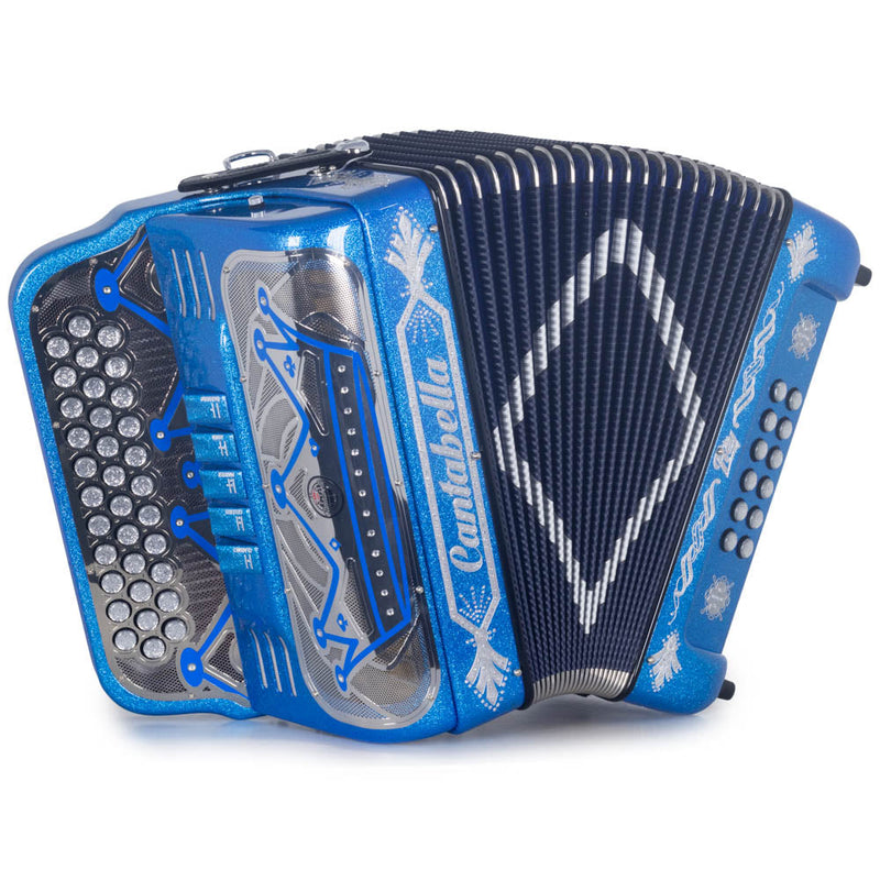 Cantabella Rey II Accordion 5 Switches FBE Blue Glitter with Silver-accordion-Cantabella-Hermes Music