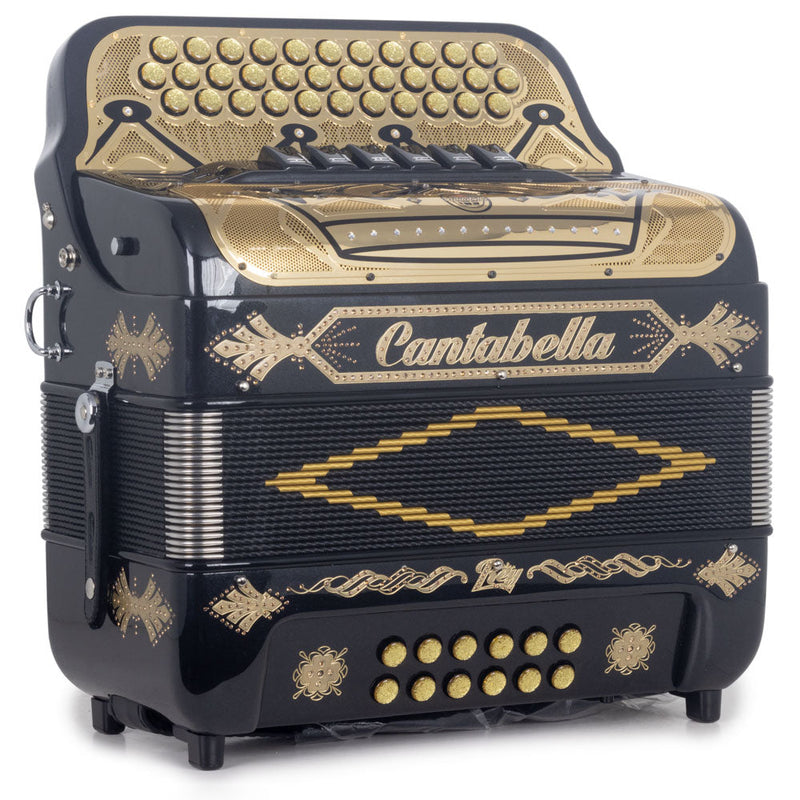 Cantabella Rey II Accordion 6 Switch FBE/EAD Black with Gold-accordion-Cantabella- Hermes Music