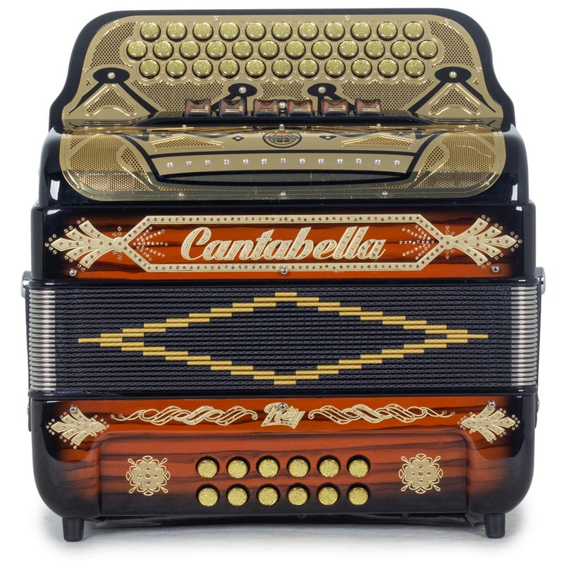 Cantabella Rey II Accordion 6 Switches FBE/EAD Glossy Wood with Gold Designs-accordion-Cantabella- Hermes Music