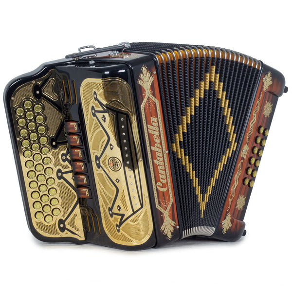 Cantabella Rey II Accordion 6 Switches FBE/EAD Glossy Wood with Gold Designs-accordion-Cantabella- Hermes Music
