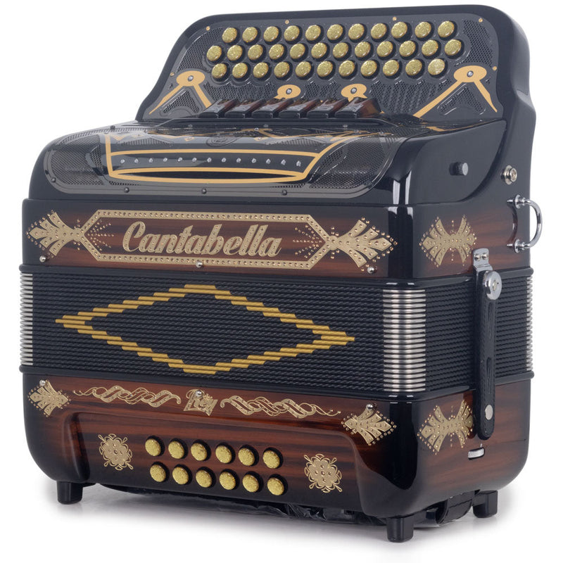 Cantabella Rey II Accordion 6 Switches FBE/GCF Glossy Wood with Tan Designs-accordion-Cantabella- Hermes Music