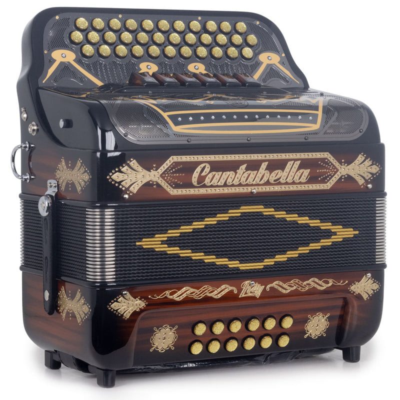 Cantabella Rey II Accordion 6 Switches FBE/GCF Glossy Wood with Tan Designs-accordion-Cantabella- Hermes Music
