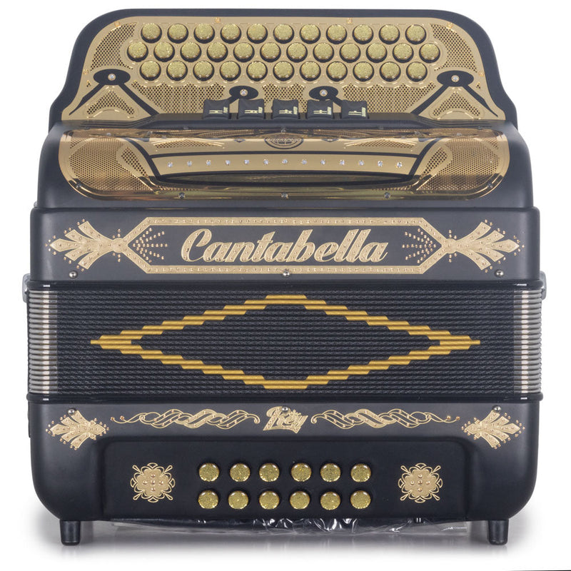 Cantabella Rey II Accordion FBE 5 Switch Matte Black with Gold-accordion-Cantabella- Hermes Music