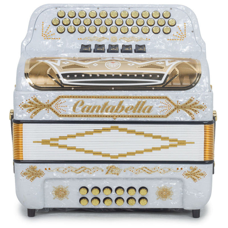 Cantabella Rey II Accordion FBE 5 Switches White with Gold Designs-accordion-Cantabella- Hermes Music