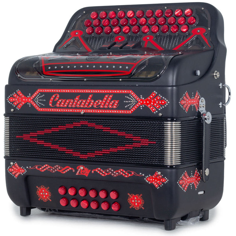 Cantabella Rey II Accordion GCF 3 Switch Matte Black with Red Designs-accordion-Cantabella- Hermes Music