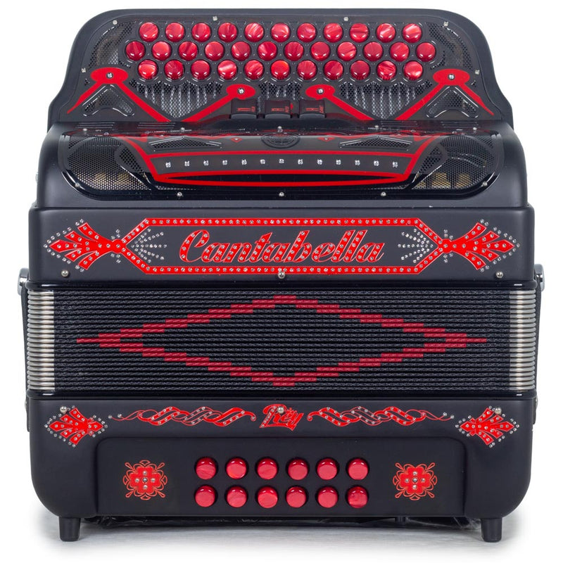 Cantabella Rey II Accordion GCF 3 Switch Matte Black with Red Designs-accordion-Cantabella- Hermes Music