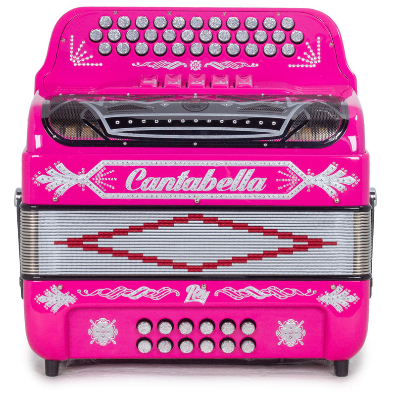 Cantabella Rey II FBE 5 Switches Pink with Silver Designs-accordion-Cantabella- Hermes Music