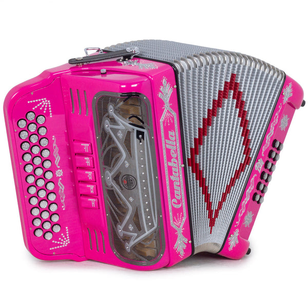 Cantabella Rey II FBE 5 Switches Pink with Silver Designs-accordion-Cantabella- Hermes Music