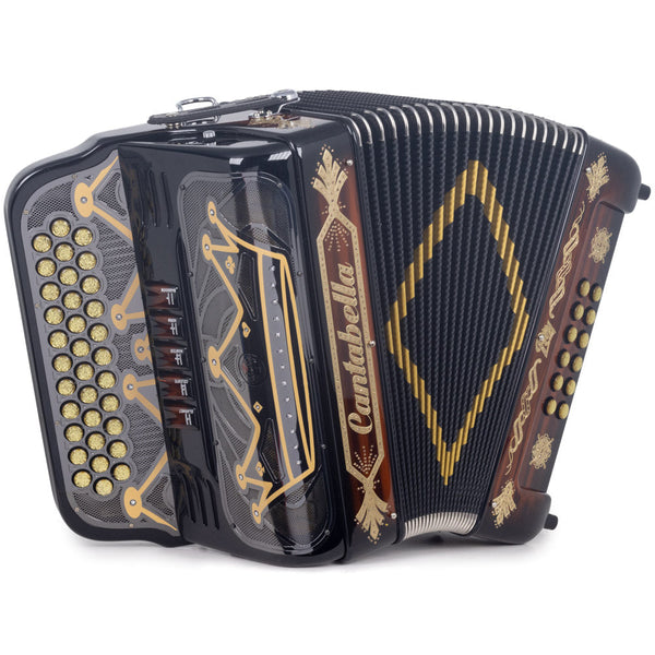 Cantabella Rey II Wooden Accordion 5 Switch FBE Black with Gold-accordion-Cantabella- Hermes Music