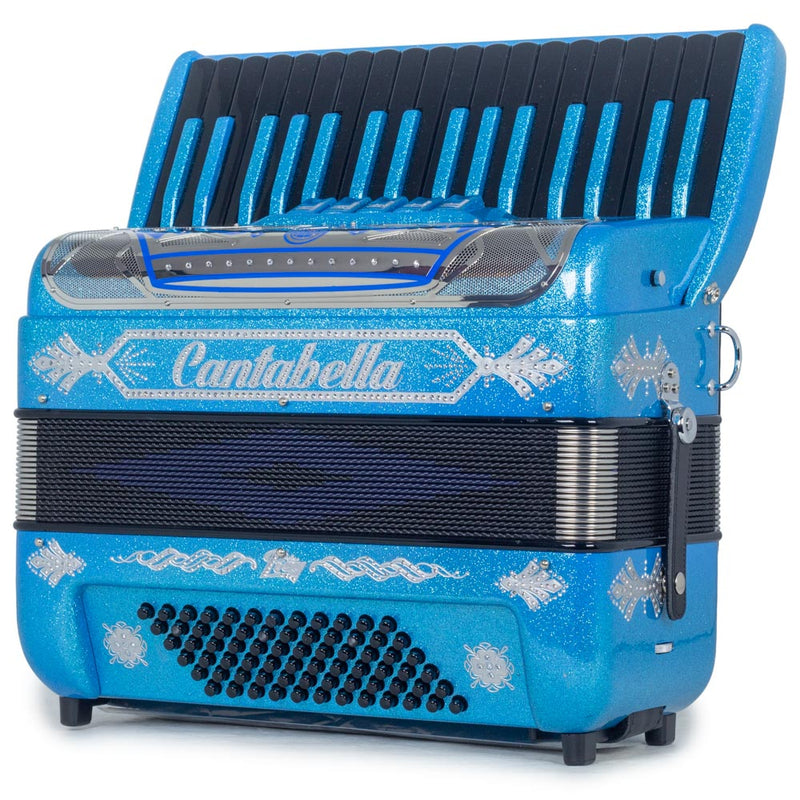 Cantabella Rey Piano Accordion 5 Switches Blue Glitter with White and Black Keys-accordion-Cantabella- Hermes Music