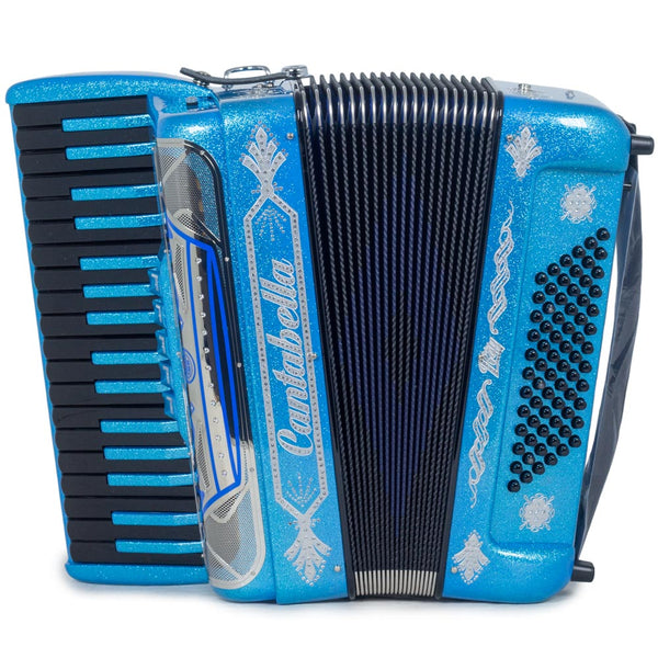 Cantabella Rey Piano Accordion 5 Switches Blue Glitter with White and Black Keys-accordion-Cantabella- Hermes Music