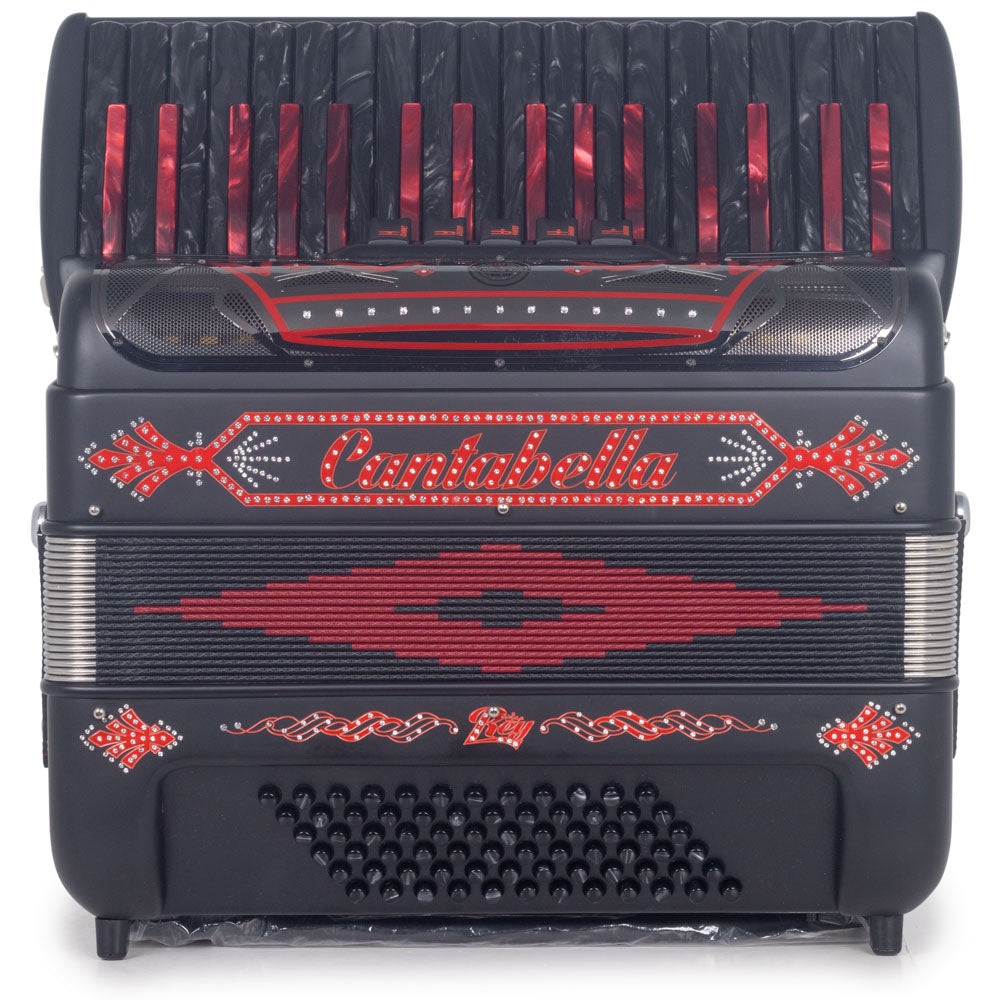 Cantabella Rey Acordeón de Teclas 5 Registros Matte Negro con Diseños