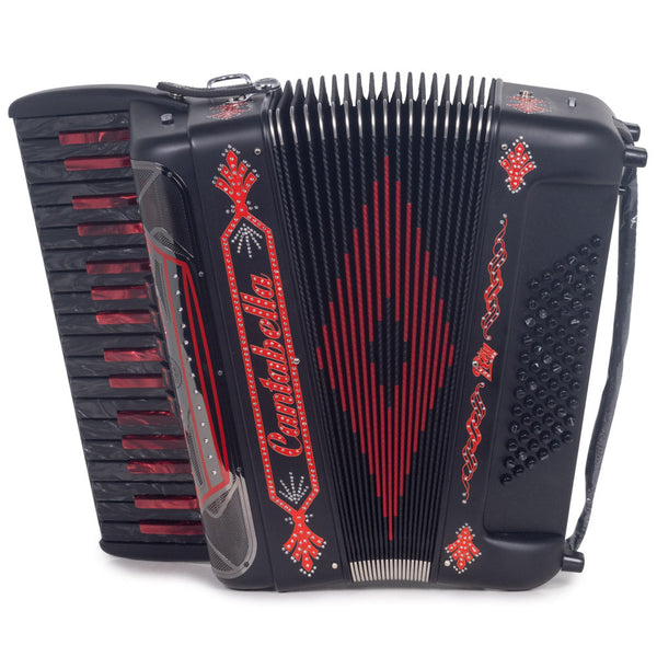 Cantabella Rey Piano Accordion 5 Switches Matte Black and Red Designs-accordion-Cantabella- Hermes Music