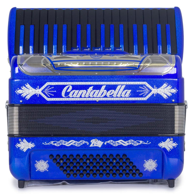 Cantabella Rey Piano Accordion 5 Switches Navy Blue Glitter with White Designs-accordion-Cantabella- Hermes Music