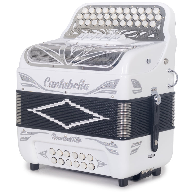 Cantabella Roadmaster Accordion Ultra Compact EAD 5 Switch White with Silver-Accordions & Concertinas-Cantabella- Hermes Music