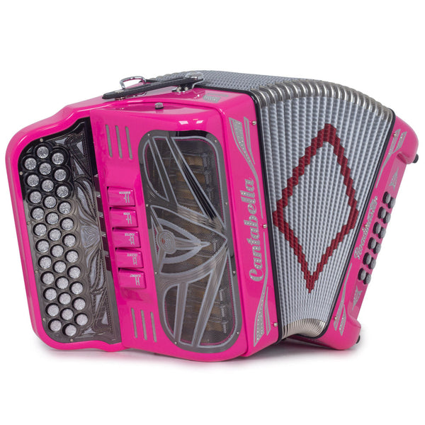 Cantabella Roadmaster Ultra Compact Accordion 5 Switch GCF Pink with White-accordion-Cantabella- Hermes Music