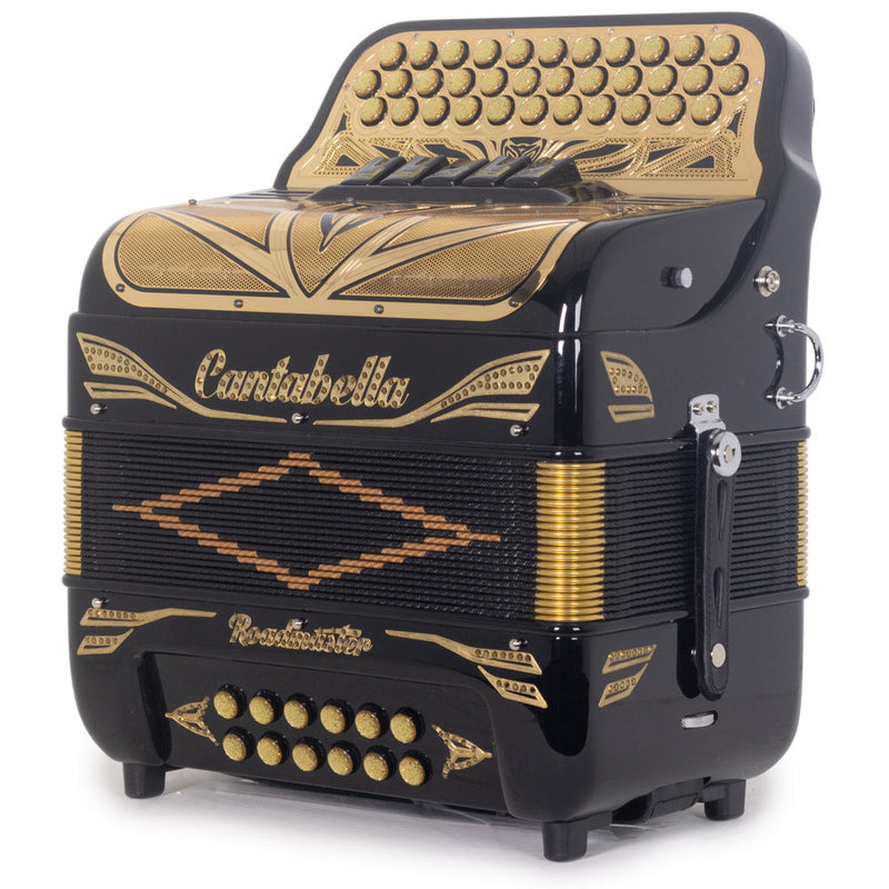 Cantabella Roadmaster Ultra Compact Accordion 5 Switches FBE Black with Gold Designs-accordion-Cantabella- Hermes Music