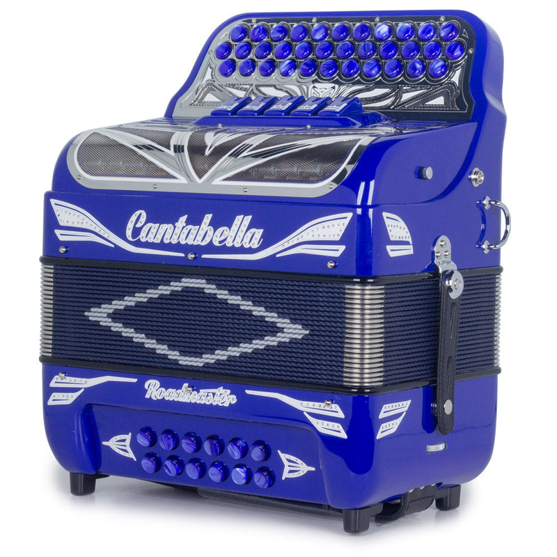 Cantabella Roadmaster Ultra Compact Accordion 5 Switches GCF Royal Blue with White Designs-accordion-Cantabella- Hermes Music