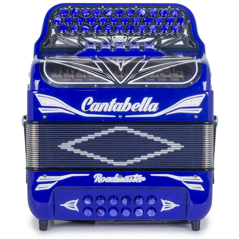 Cantabella Roadmaster Ultra Compact Accordion 5 Switches GCF Royal Blue with White Designs-accordion-Cantabella- Hermes Music