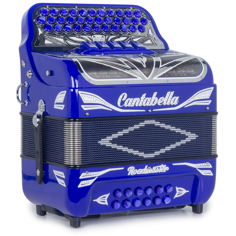 Cantabella Roadmaster Ultra Compact Accordion 5 Switches GCF Royal Blue with White Designs-accordion-Cantabella- Hermes Music