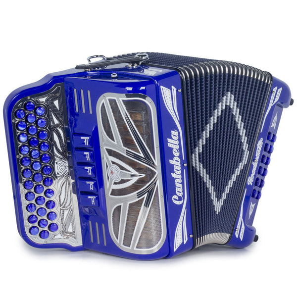 Cantabella Roadmaster Ultra Compact Accordion 5 Switches GCF Royal Blue with White Designs-accordion-Cantabella- Hermes Music