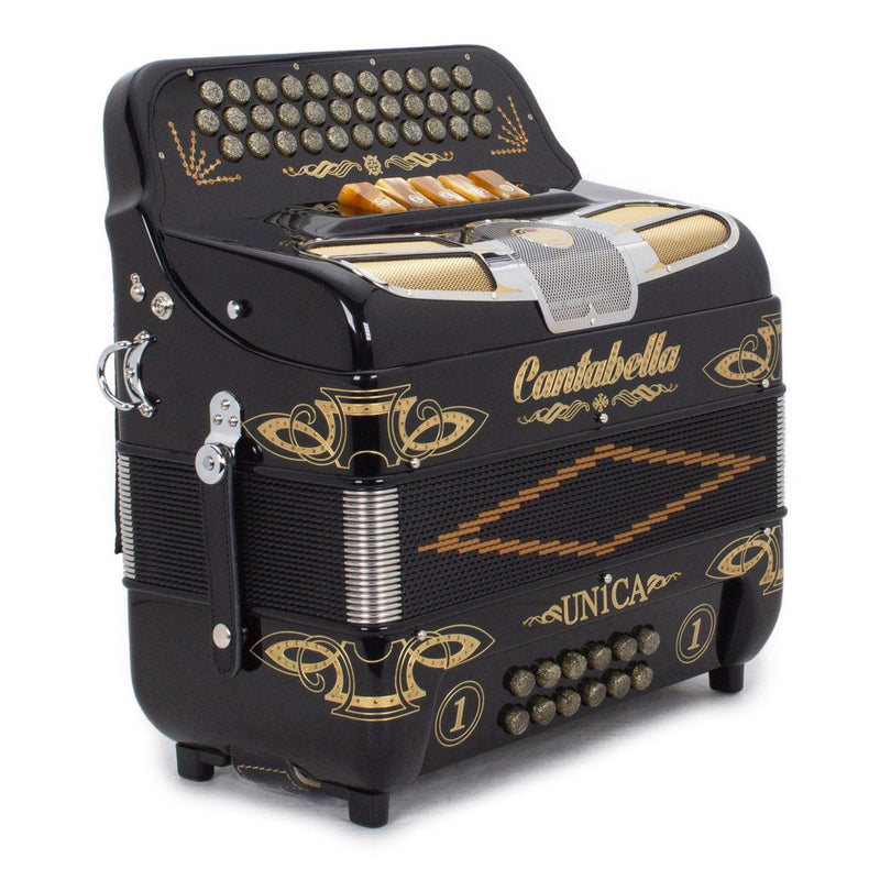 Cantabella Única Accordion 5 Switches EAD Black with Gold Designs-accordion-Cantabella- Hermes Music