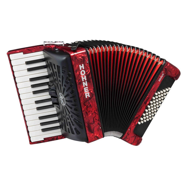 Hohner Bravo II Key Accordion with 48 Bass Buttons - Red-accordion-Hohner- Hermes Music