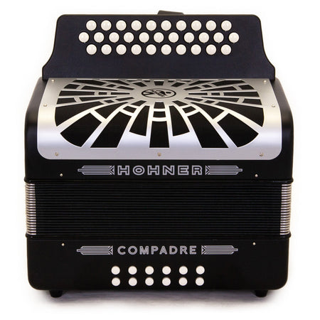 Hohner Compadre Accordion FBE Black with Gray Grill and Cantabella Straps Bundle-accordion-Hermes Music- Hermes Music