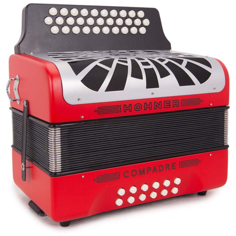 Hohner Compadre EAD Red with Gray Grill and Cantabella Straps Bundle-accordion-Hohner- Hermes Music