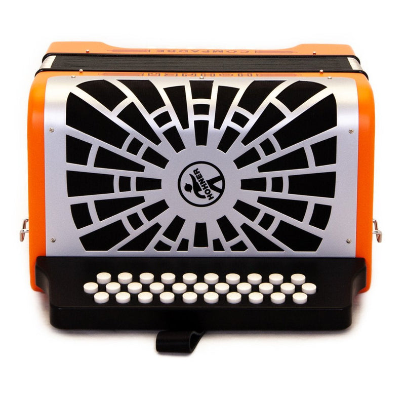 Hohner Compadre FBE Orange with Gray Grill and Cantabella Straps Bundle-accordion-Hohner- Hermes Music
