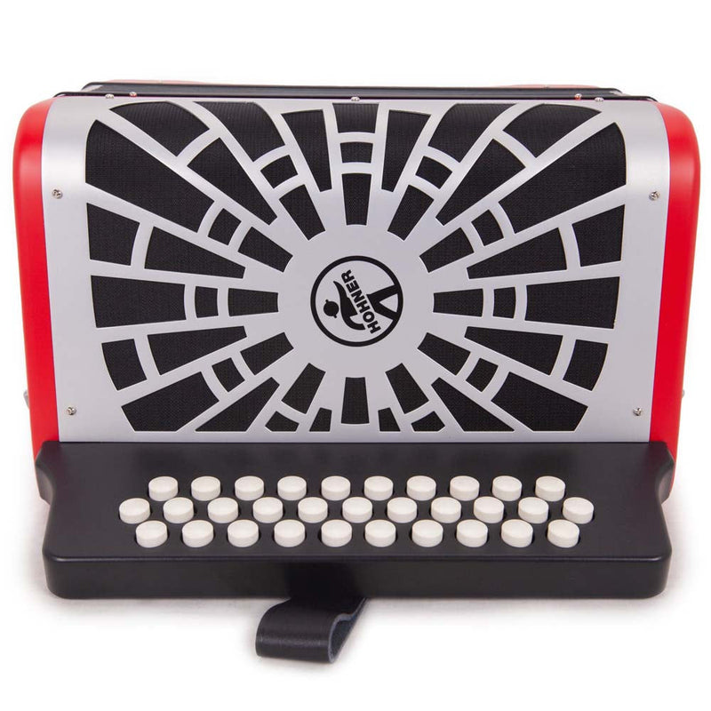 Hohner Compadre FBE Red with Gray Grill and Cantabella Straps Bundle-accordion-Hermes Music- Hermes Music