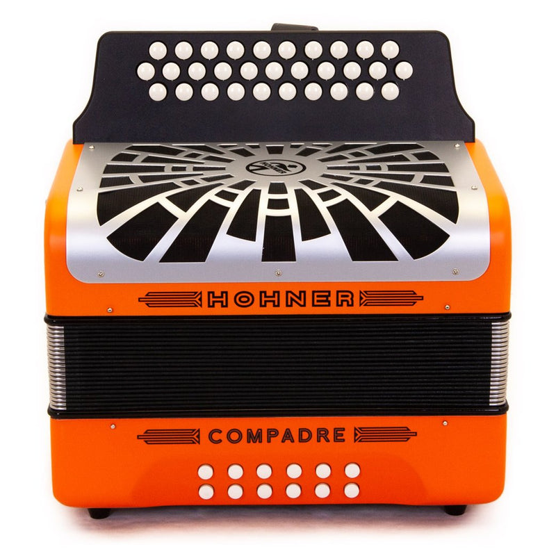 Hohner Compadre GCF Orange with Gray Grill and Cantabella Straps Bundle-accordion-Hohner- Hermes Music