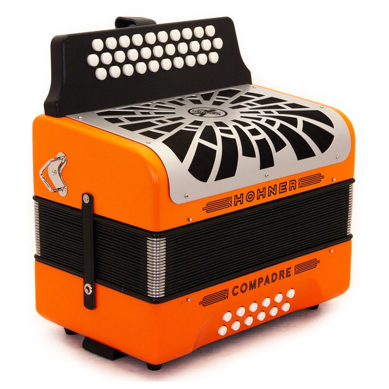 Hohner Compadre GCF Orange with Gray Grill and Cantabella Straps Bundle-accordion-Hohner- Hermes Music